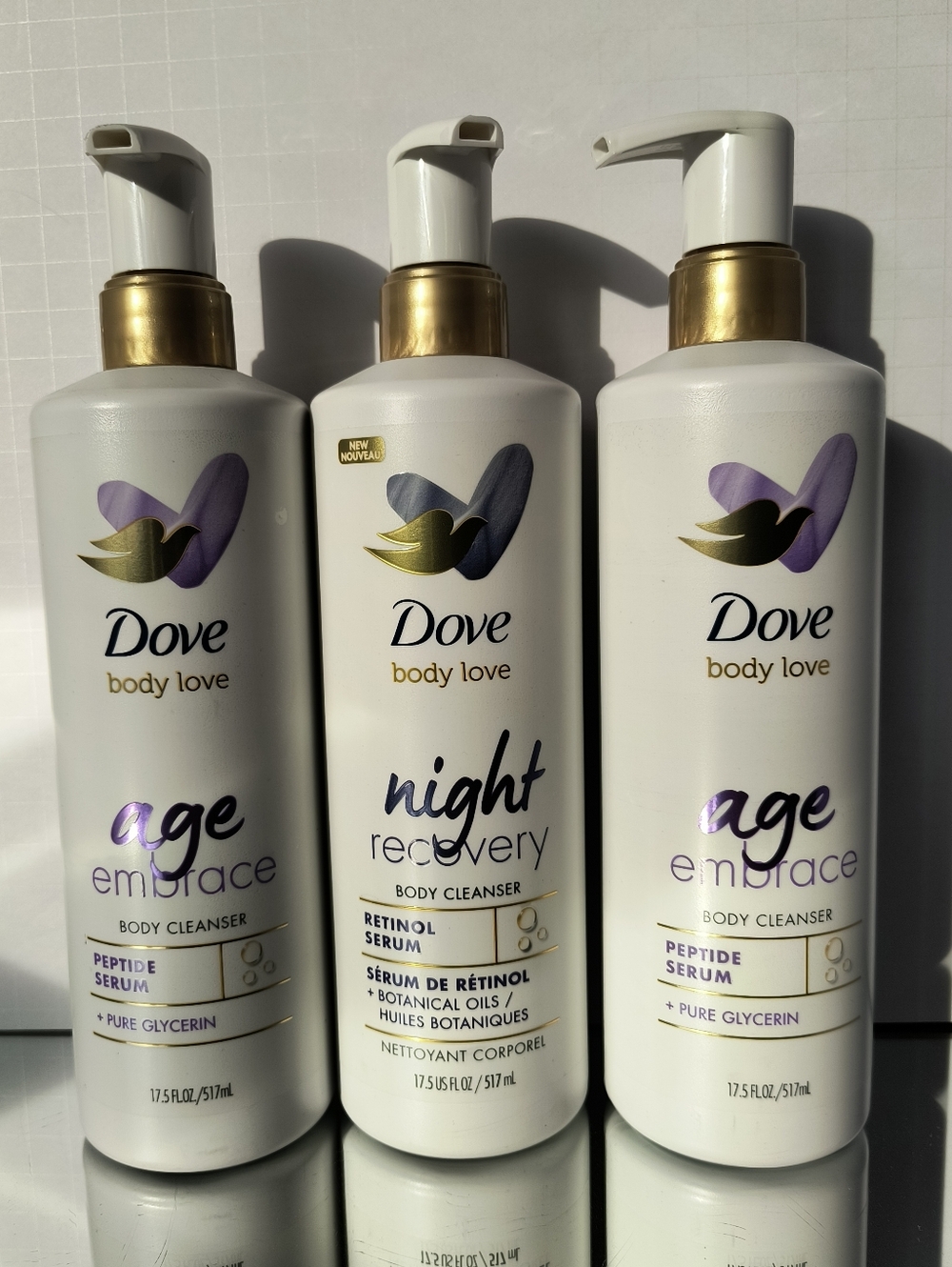 Dove Body Love Age Embrace 2 & Night Recovery 1 Body Cleansers - 17.5 Oz Ea Rare